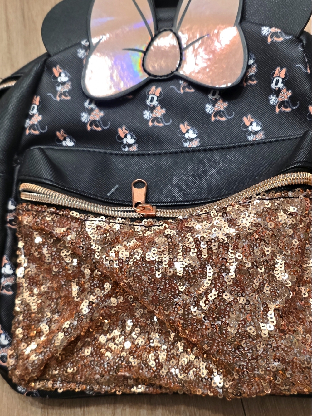Minnie Mouse Rose Gold Sequin Front Pocket Mini Backpack - Disney